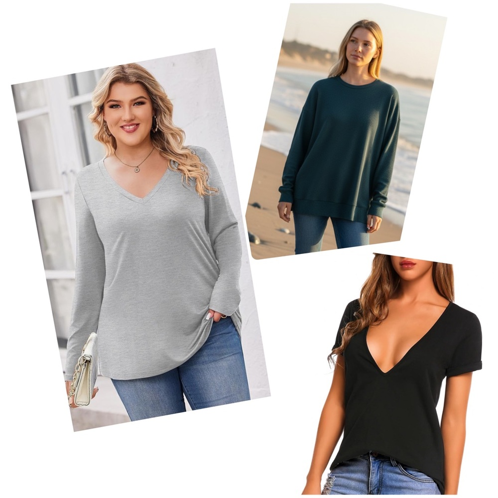 NEW- XXL-2X ALL 3 Tops
Black DeepV Short sleeves 
Waffle Blue & Grey long sleeve